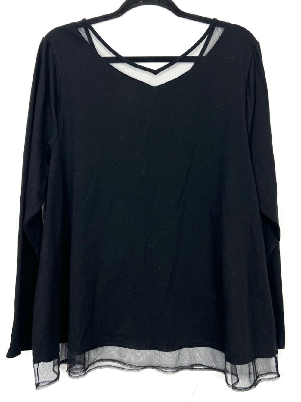Lane Bryant Black Long Sleeve Knit Top Mesh Illusion Trim‎ Accent 18/20 2X - Picture 3 of 3